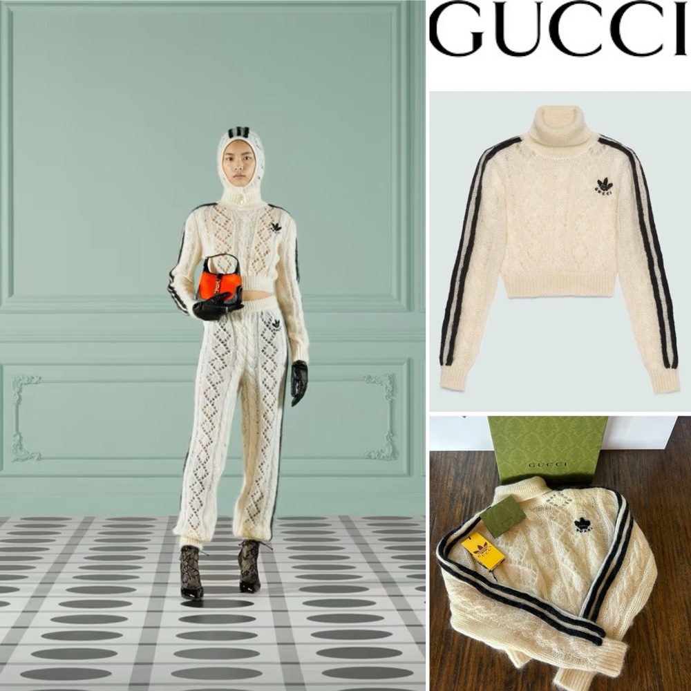 Gucci X Adidas Authentic Cream And Black Mohair Knit Sweater | Size M